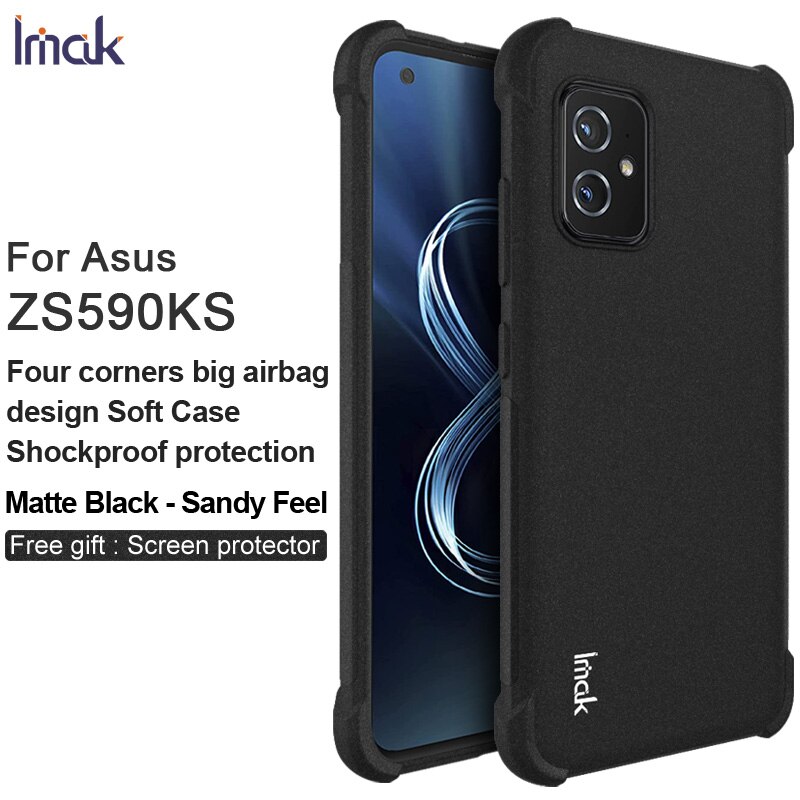Voor Asus Zenfone 8 ZS590KS Case Imak Shockproof Conners Airbags Zachte Tpu Cover Case Voor Asus Zenfone 8 ZS590KS: Matte Black