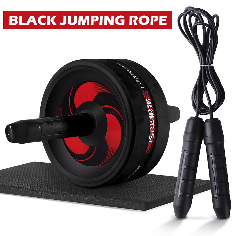 Roue abdominale silencieuse, corde à sauter, avec tapis pour exercices abdominaux, accessoires de musculation X61B: Black red with rope