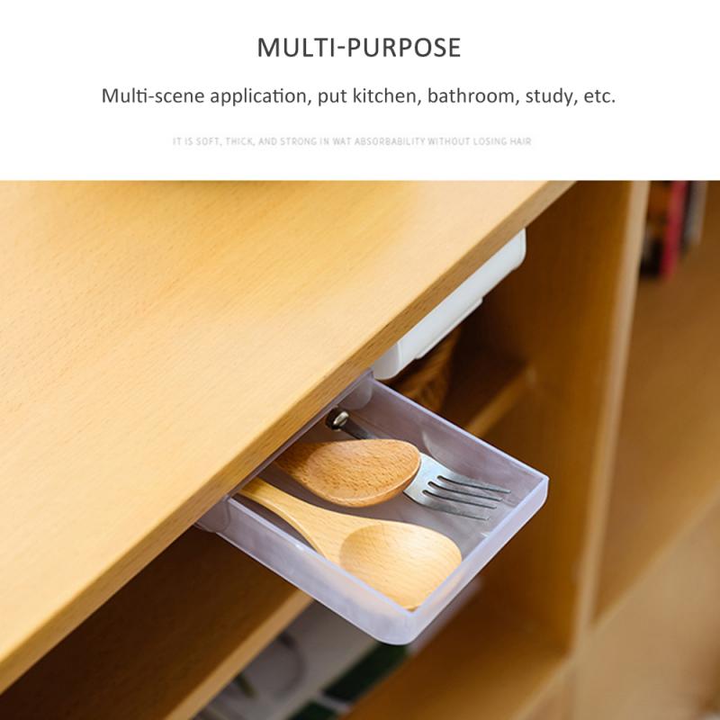 Hidden Table Under Paste Plastic Desk Organizer Memo Pen Stationery Storage Box Case Desk Drawer Divider Stationery Sticky Decor