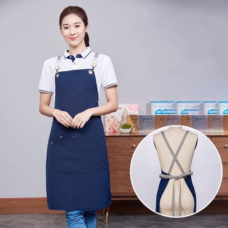Canvas Pocket Hanging Neck Unisex Kitchen Cooking Apron Barbecue Cafe Baking Apron Beautician Hairdressers Salon Work Apron