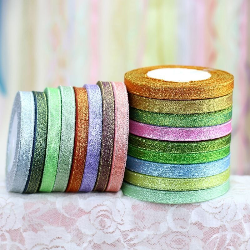 (25 yards/roll) 3/8 ''(10mm) Hemelsblauw Metallic Glitter Lint Kleurrijke geschenkpakket linten