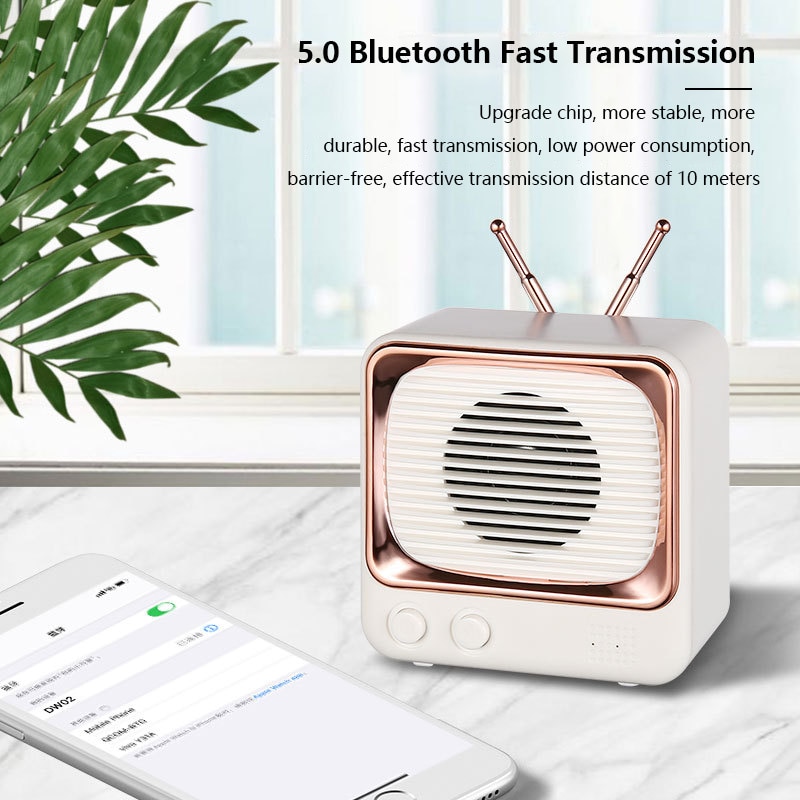 Dw02 retro liten tv bluetooth 5.0 mini högtalare trådlöst hem utomhus slappna av radio usb / tf  mp3 spelare kort trådlös subwoofer