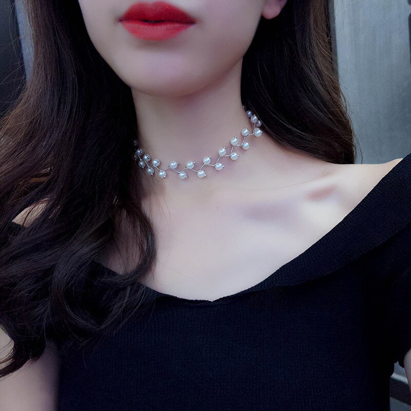 Collar con perlas de imitación para mujer, Gargantilla con perlas de imitación, y a la ,