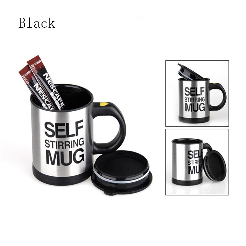 Selbst Rühren Becher 400ml Automatische Elektrische Faul Tasse Kaffee Milch Mischen Becher Clever Edelstahl Saft Mischen Tasse Getränk: Schwarz