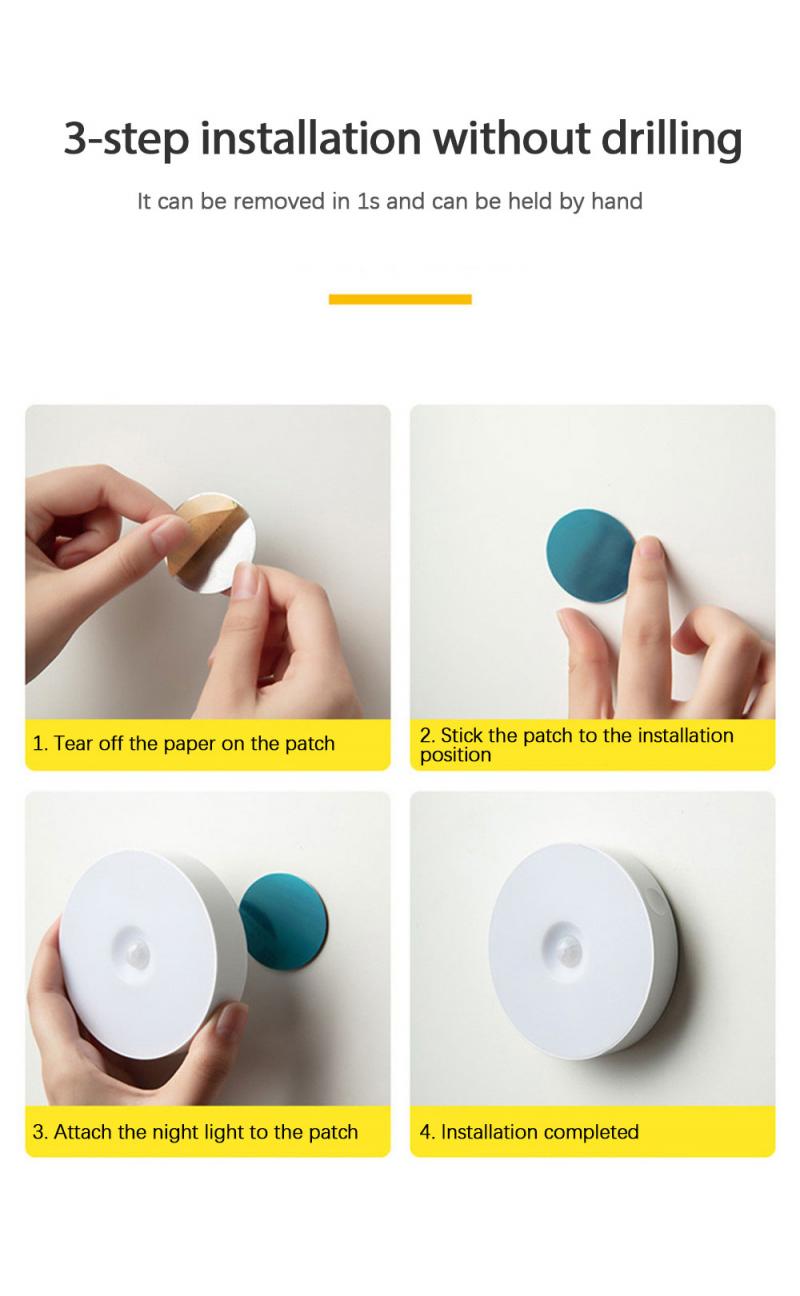 Motion Sensor LED Rechargeable Night Light Wireless Energy-saving LED Body Induction Lamp Bedroom Washroom Smart Home Modules