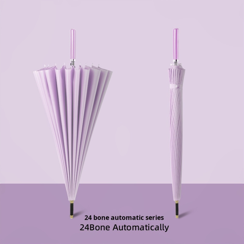 Musan 24 Ribs Long Handle Female UV Umbrella Parasol for Men Integrated Button Automatic Large Wind-Resistant rain umbrella: PURPLE