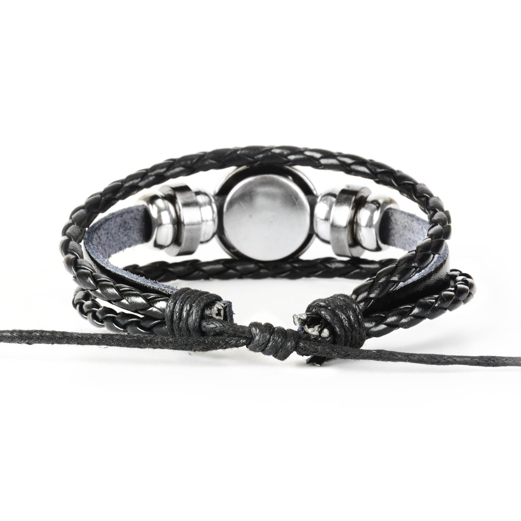 Pulsera deportiva de cuero de tejido negro para hombre, brazalete de foto de fútbol, béisbol, baloncesto, voleibol, pulsera cabujón cristal