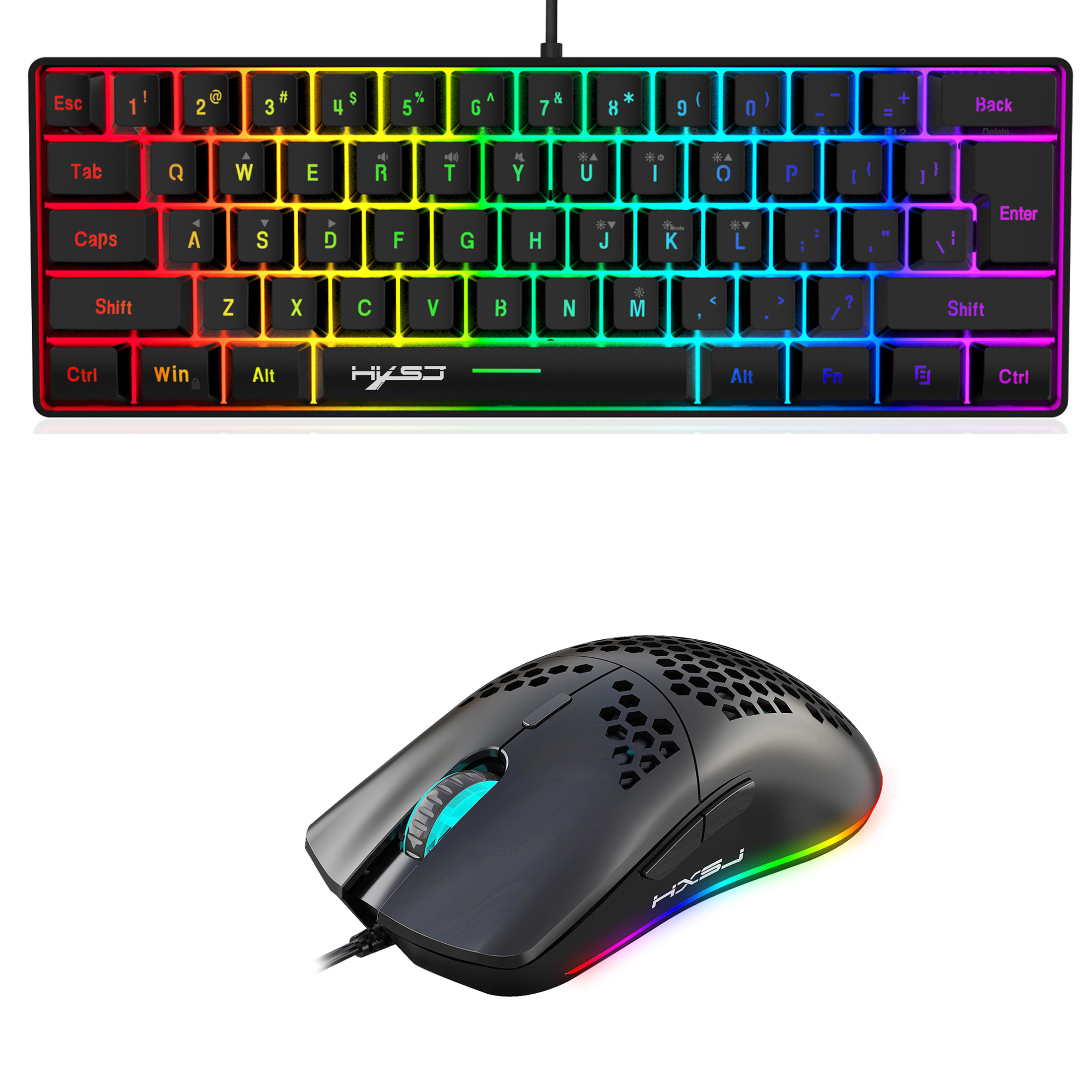 Gaming-Tastatur- und Maus-Kombination, Mini-kabelgebundene 61-Tastatur, RGB-Hintergrundbeleuchtung, 6400 CPI-Maus, Tastatur und Gaming-Maus für Box-PC-Lapt