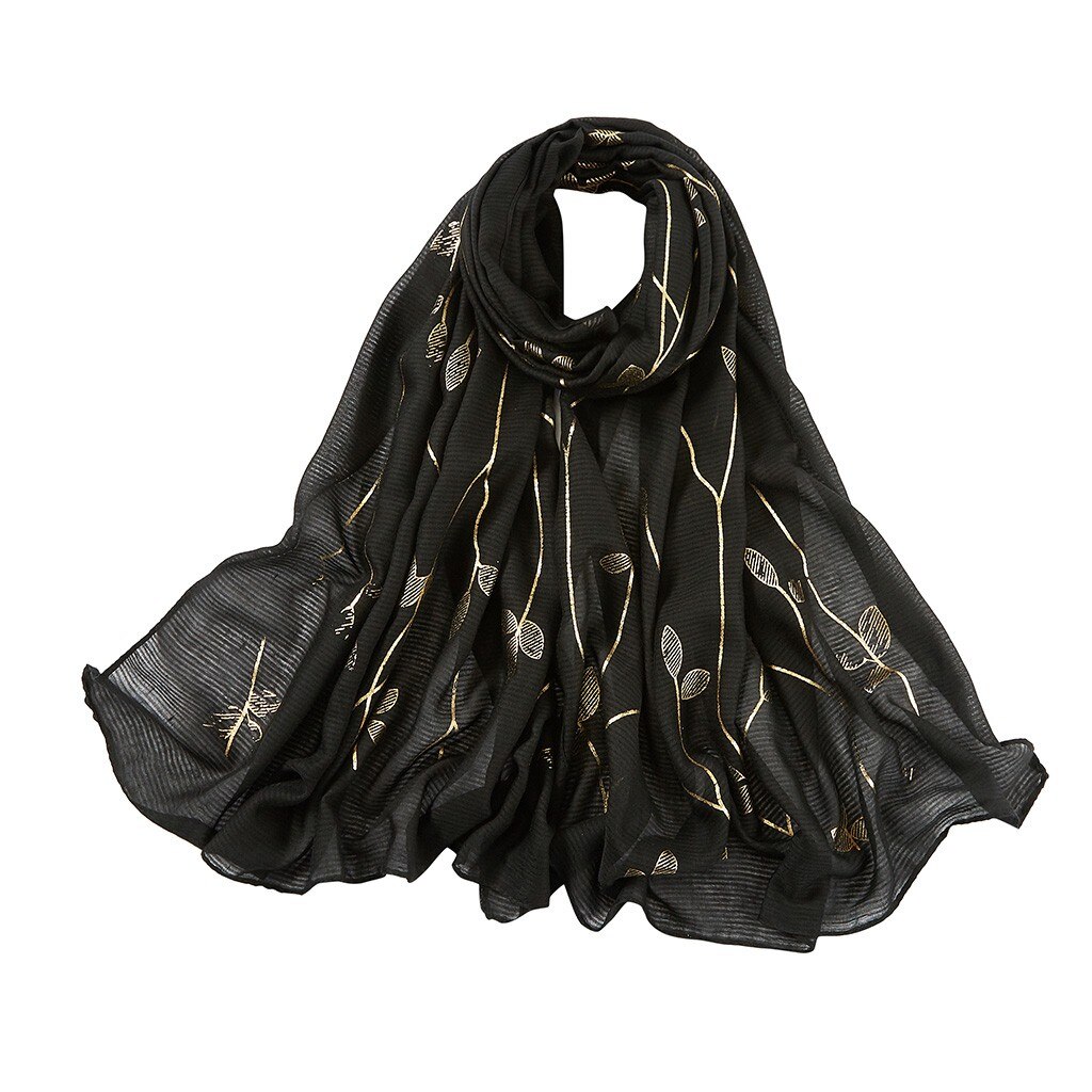 Vrouwen Chiffon Hoofddoek Bloemenprint Hoofd Slijtage Hijab Lange Sjaal Moslim Sjaal Islamitische Hijaabs Arabische Wrap Hoofd Sjaals: Black