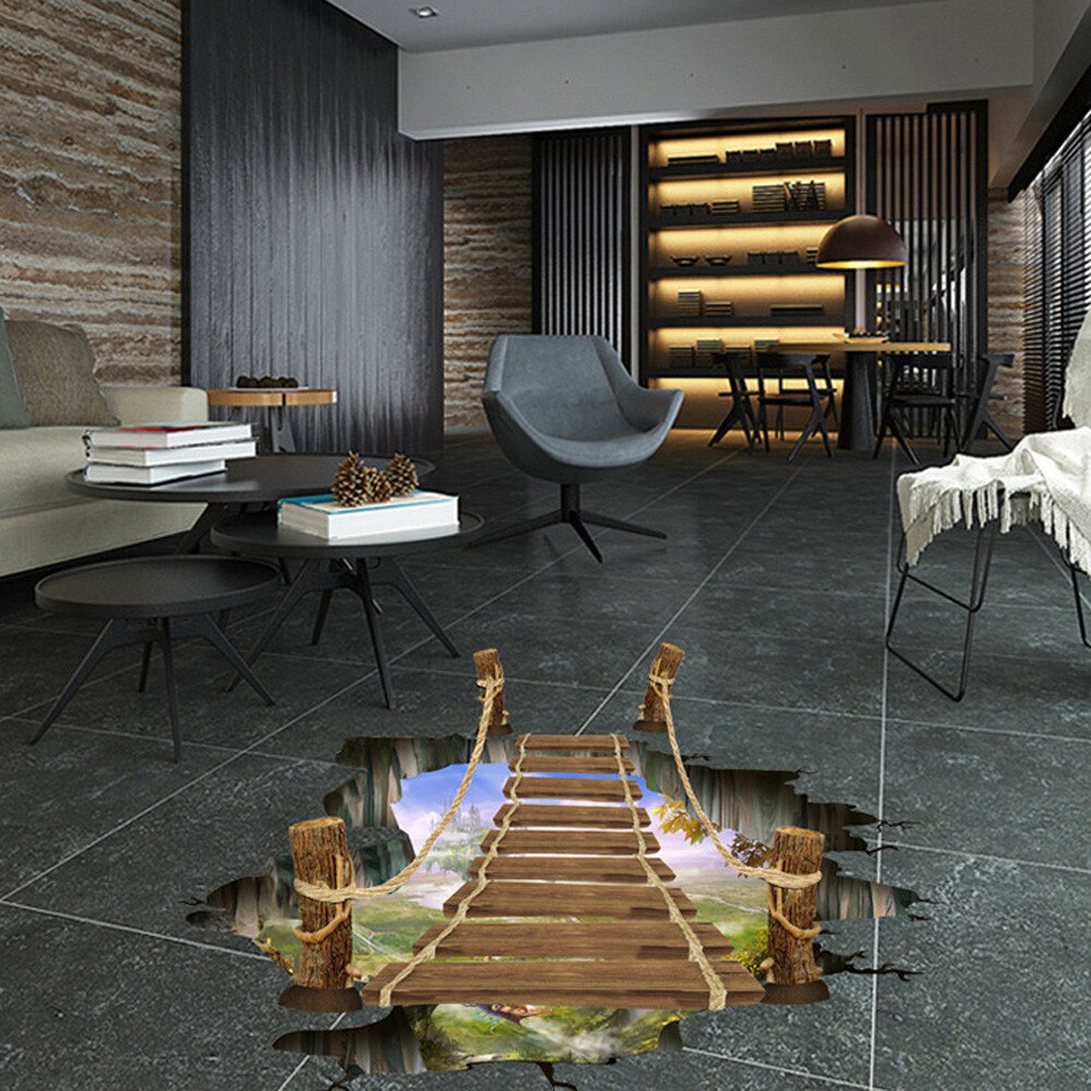 Pegatinas de suelo 3D extraíbles dibujos animados puente pegatinas de pared para niños habitaciones baño decoración autoadhesiva película Mural decoración del hogar