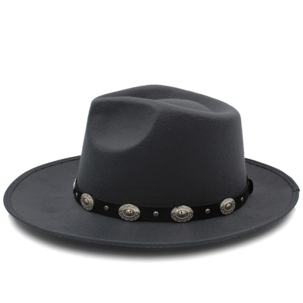 Sombrero Fedora de fieltro para mujer a la , Sombrero de otoño para mujer, Sombrero de estilo Jazz, Sombrero de señora, Reina, Sombrero Fascinator para papá, cinturón Punk: Gray