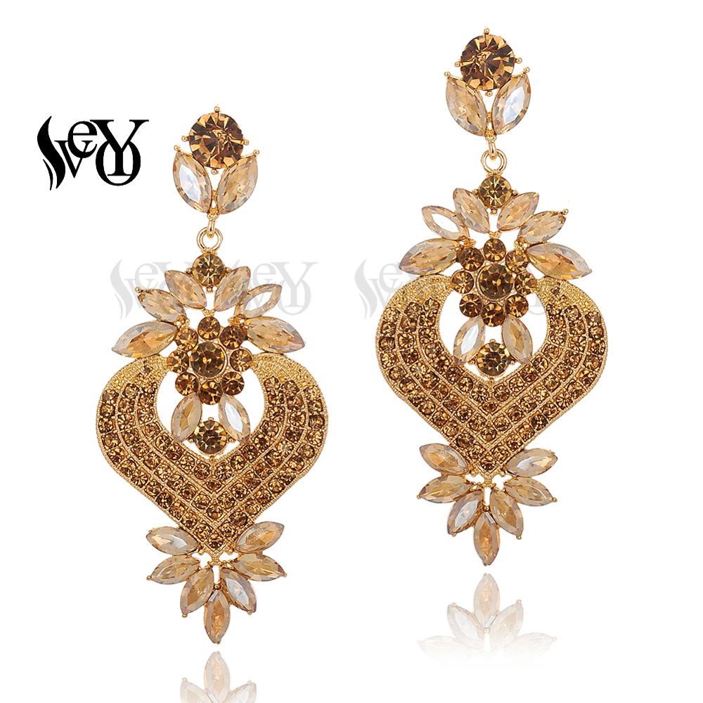 Brincos de cristal de luxo em forma de coração veyo, joia feminina fashion com strass