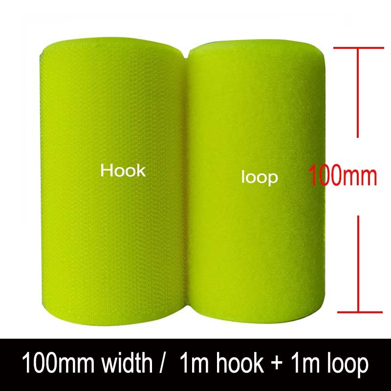 2-10Cm Breedte Fluorescerende Yellowno Zelfklevende Haak Loop Sluiting Tape Voor Naaien Magic Tape Sticker Bandjes: 100mm width