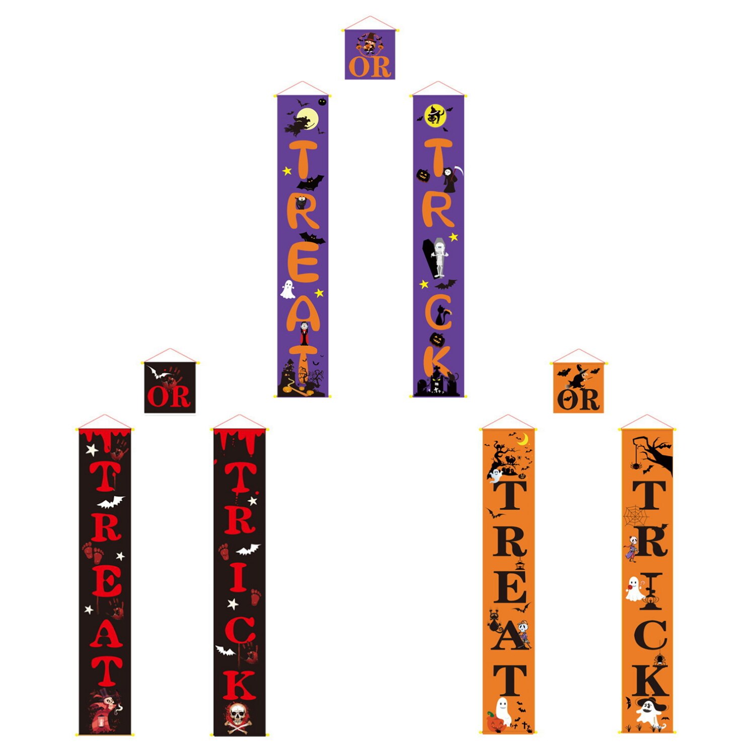 Halloween Trick or Treat Door Signs Kit Door Hanger Banner for Indoor Outdoor Porch Front Door Home Gate Garden Decorations
