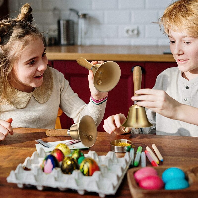 2 Stuks Messing Hand Call Klokken Met Houten Handvat Handbells,Held Service Bel, Dier Bell Decoratie