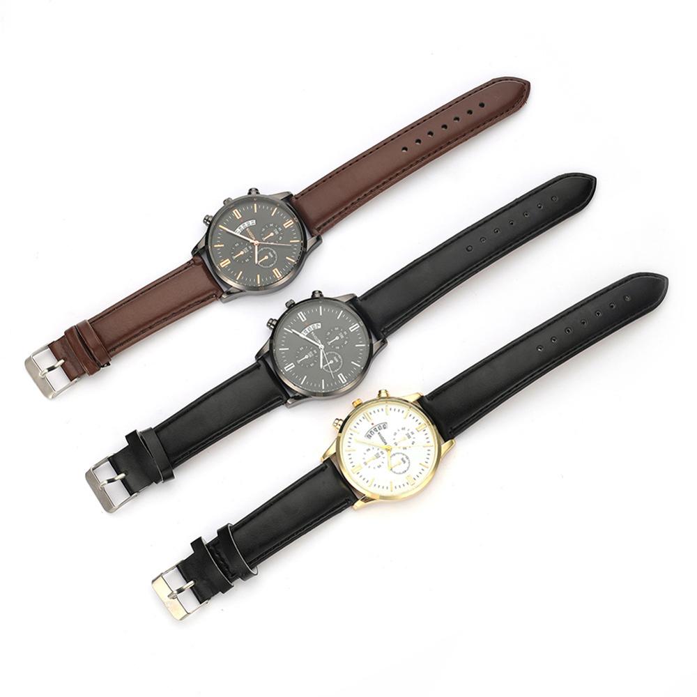 Rvs Case Mannen Datum Legering Synthetische Leather Analoge Quartz Sport Horloge Lederen Band Horloge Business Horloge