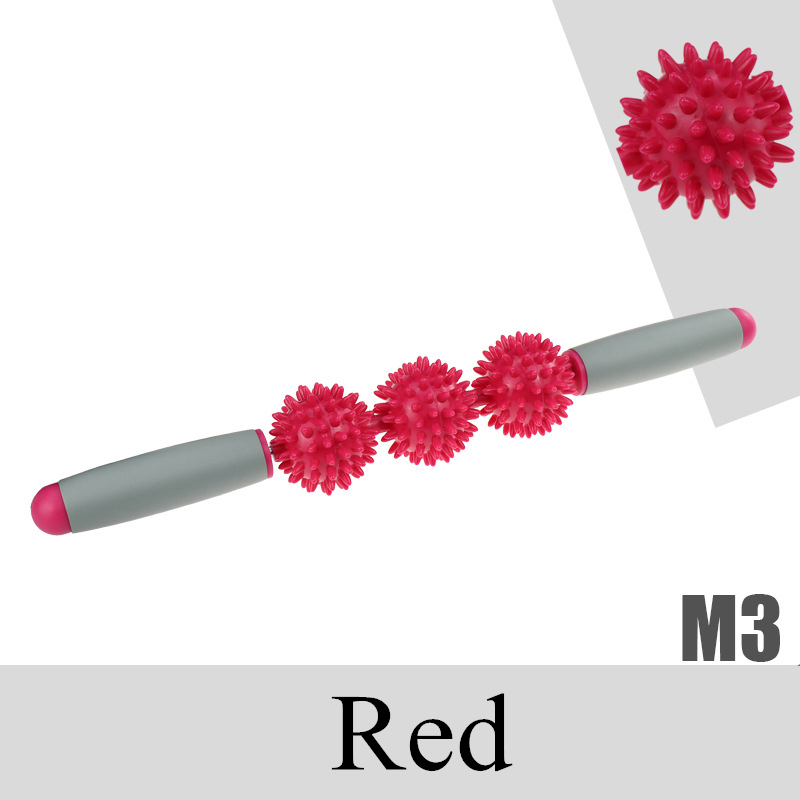 Gym Yoga Massage Stick Relax Muscle Roller 5 Spiked Balls Anti Cellulite Slimming Trigger Point Roller Muscle Body Relax Tool: Red