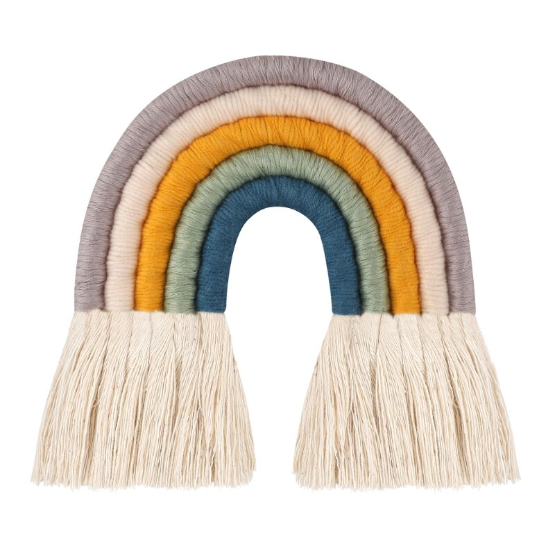 OOTDTY-adorno colgante de macramé de 5 líneas, cuerda tejida a mano, decoración de pared para habitación de bebé y niña, decoración de guardería para el hogar: Plata