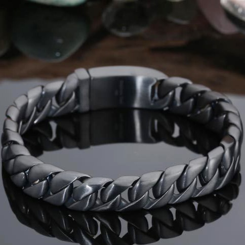 12MM Link Chain On Hand Jewellery Man Polished Brushed 316L Stainless Steel Bracelet For Men Classic Men's Bracelets Wristband: Brushed Black / 24cm