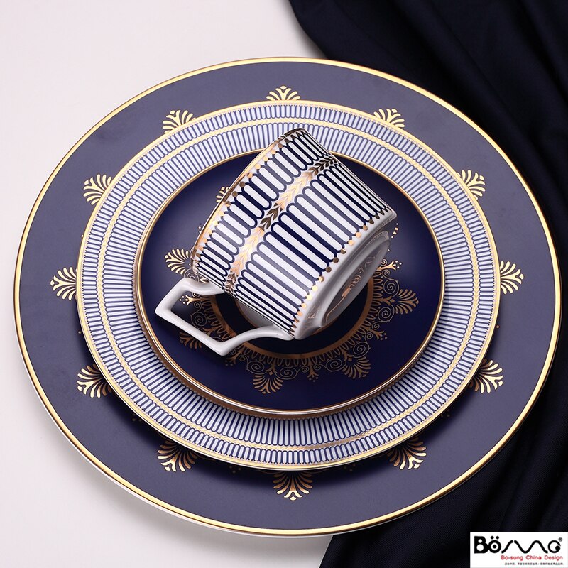 Striped high-grade dishes tableware neoclassical Phnom Penh Western Dish Set Ceramic steak flat plate household dish