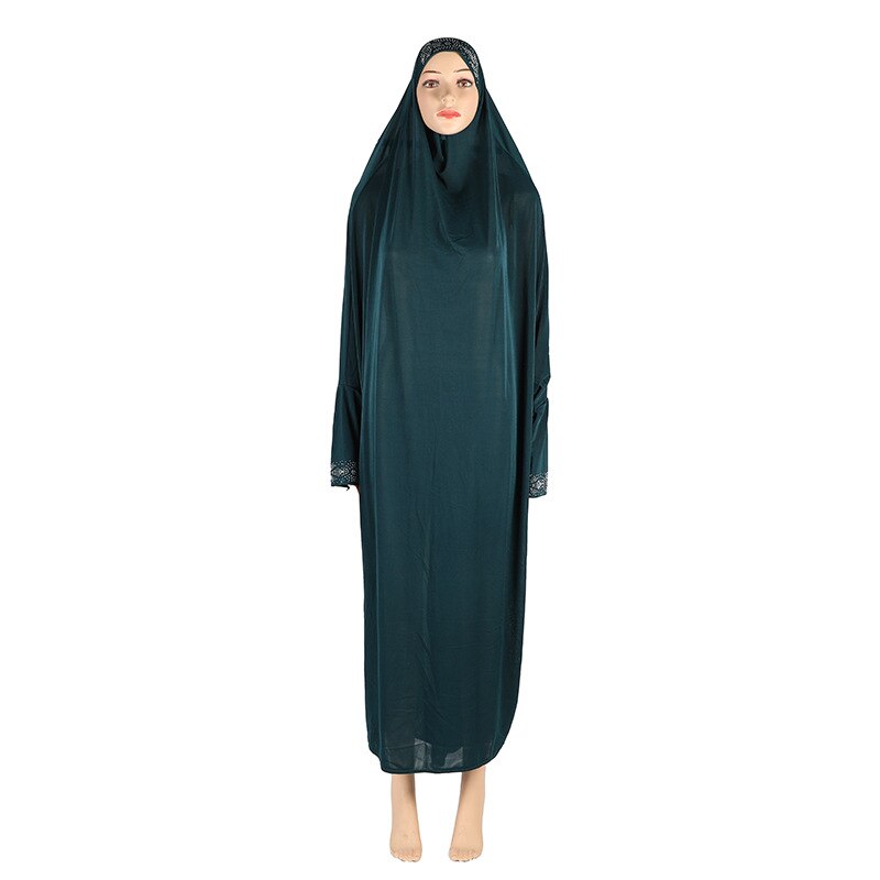 Khimar – jupe longue en strass, vêtements hijab de grande taille avec manches, gratuite: green