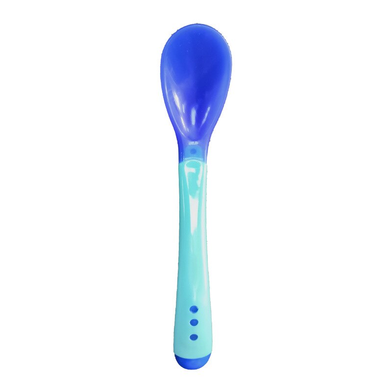 Vaisselle d'apprentissage pour bébé avec ventouse, ensemble de vaisselle de sécurité pour enfants, bol d'assistance, cuillère et fourchette à détection de température, 2 pièces: blue spoon
