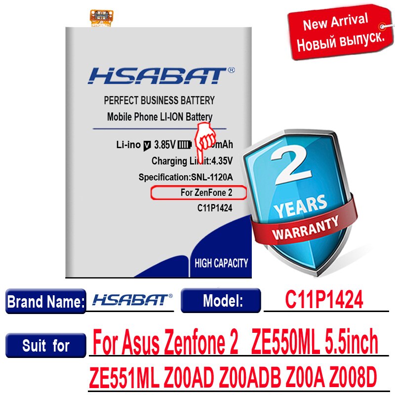 HSABAT Larger Capacity 4950mAh Batteries C11P1424 for Asus Zenfone 2 Battery ZE551ML ZE550ML 5.5inch Z00AD Z00ADB Z00A Z008D