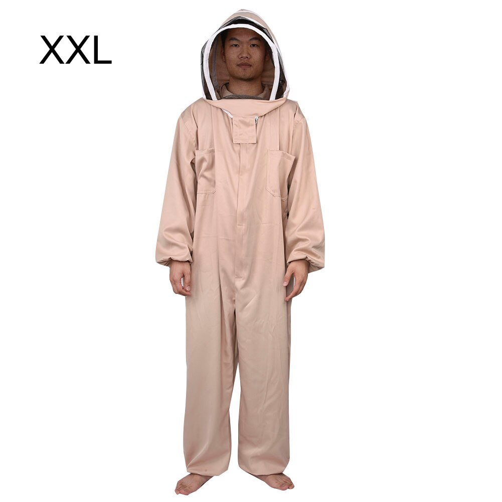 Full Body Beekeeping Clothing Veil Hood Hat Clothes Jacket Protective Beekeeping Suit Beekeepers Bee Suit Safety Clothing: Beige / XXL