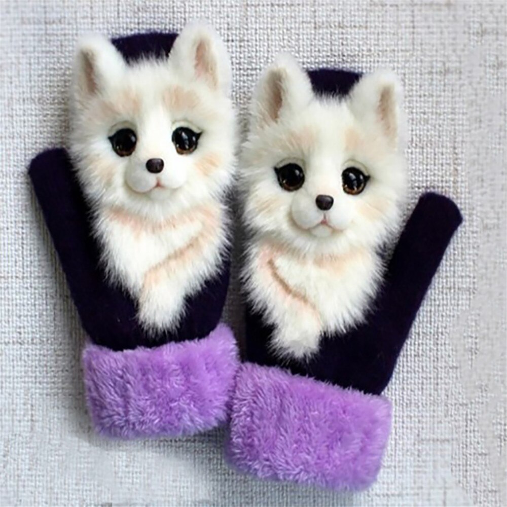 Simulazione animale inverno guanti caldi lunghi simpatici peluche pelosi guanti a dito pieno guanti morbidi guanti animali guanti invernali per bambini: 28CM / White Fox
