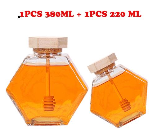 Glas honning krukke til 220ml/380ml mini lille honning flaske container gryde med træ honning stick ske: 220 og 380ml
