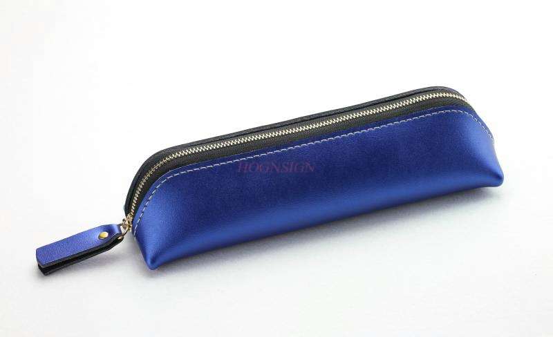 Estuche Cuero Simple lápices de gran capacidad para estudiantes, bolsa de lápices de cuero, bolsa de papelería para hombres y mujeres, caja triangular para artículos escolares