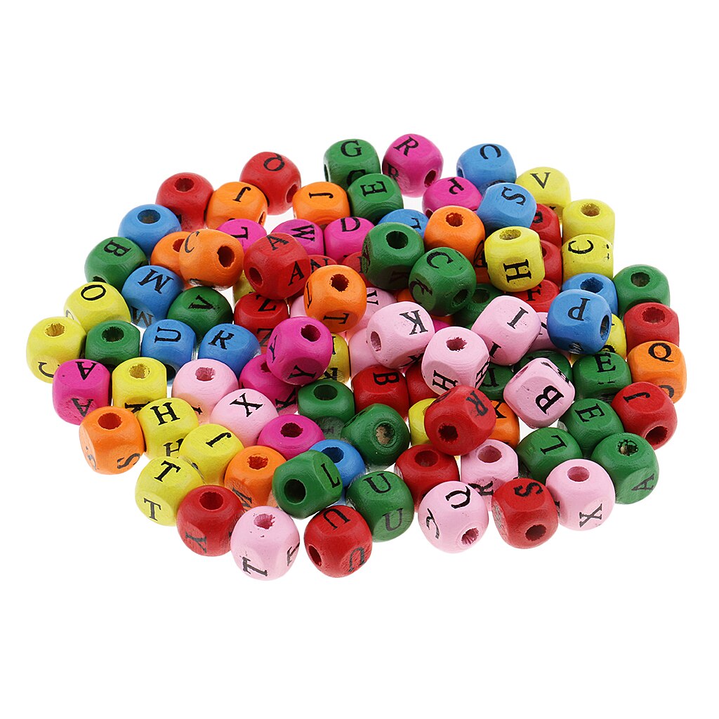 100 Stuks Multicolor Wit Houten Alfabet Letters Kubus Kralen voor Kids DIY Ambachten 10mm: Multicolor