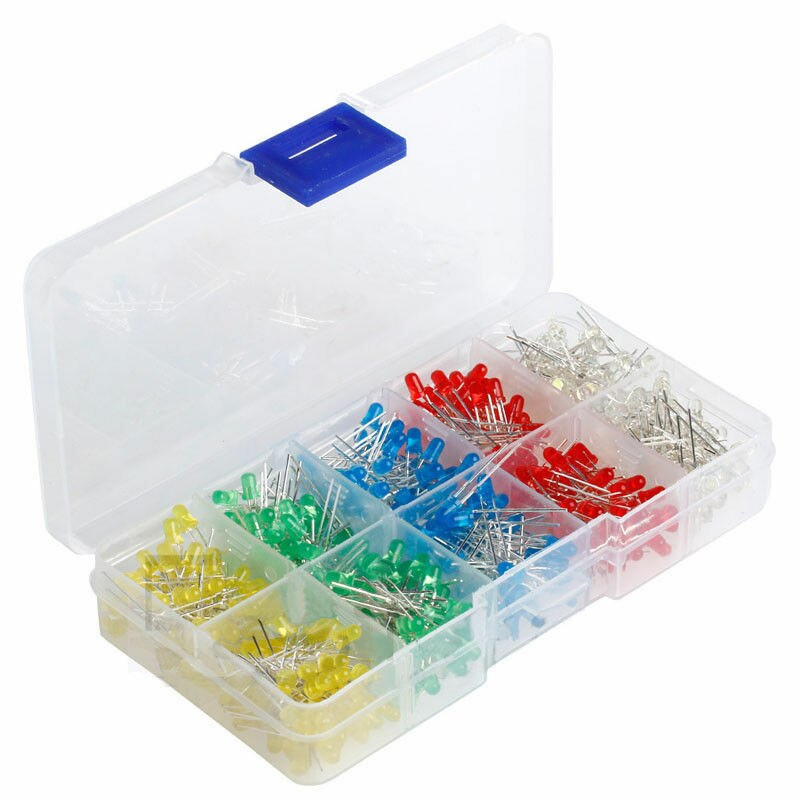 Caja de luz LED de 3mm, Kit de diodos surtidos de bricolaje, 5 colores variados, 500 Uds.