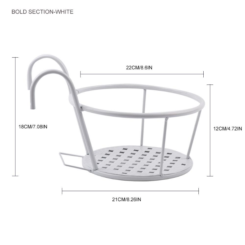 Cestas colgantes de arte del hierro, maceta, balcón, planta colgante, estantes redondos, barandilla, valla, ventana al aire libre, soporte para bonsái, decoración, 1 ud.: BLANCO