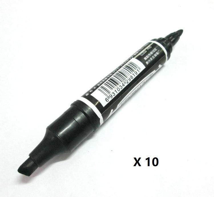 Permanent marker Indelible Waterproof Pens Dual Side Writing two side smooth writing logistics WSPM-502: Black for 10 pcs