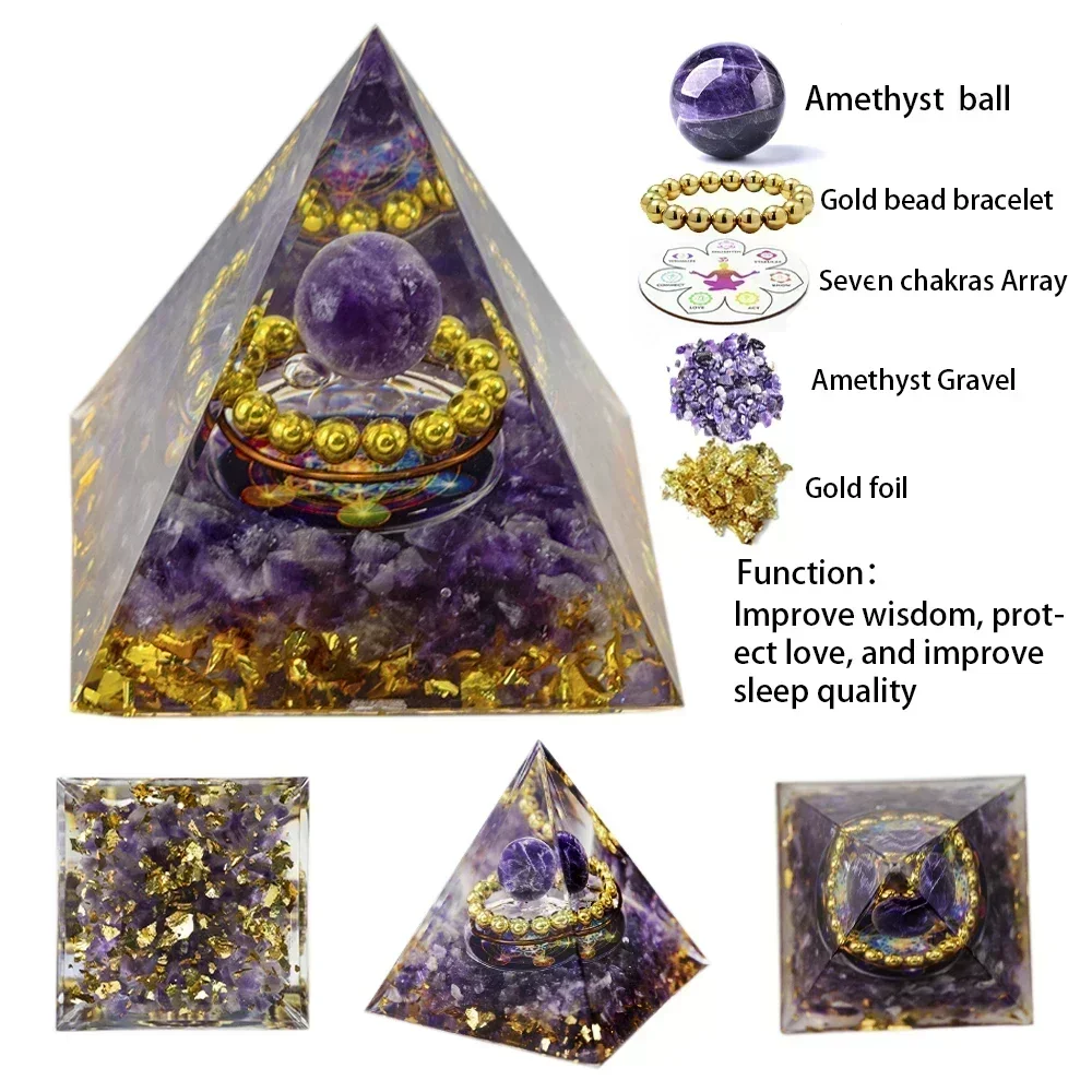 Generador de energía de cristal Natural pirámide peridoto amatista Reiki curación Chakra pirámide de resina decoración egipcia decoración de la habitación 1 ud.: Verde militar