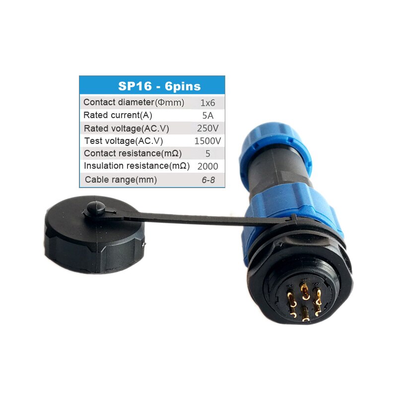 sp16 waterproof plug 2/3/4/5/6/7/9 pin plastic Male Plug & Female Socket for 6-8mm cable Panel Mount Wire connector: 6pin