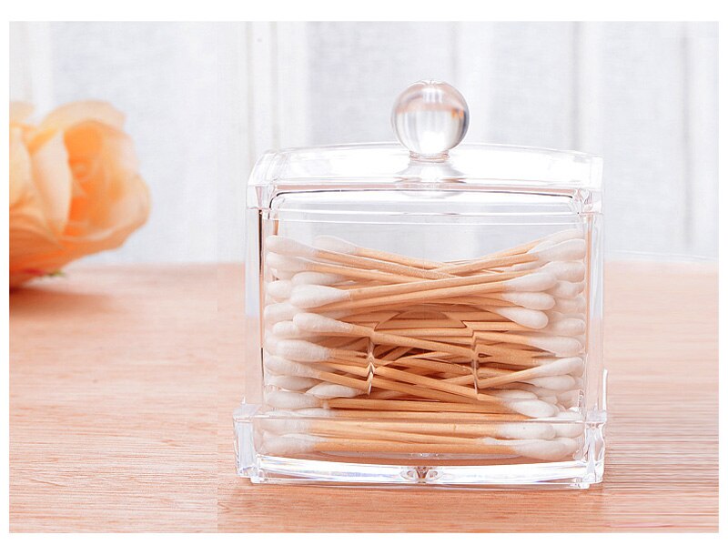 Boîte de rangement carrée transparente pour coton-tige, boîte acrylique transparente, dissolvant de maquillage, coton cosmétiques, bijoux, rouge à lèvres: C33