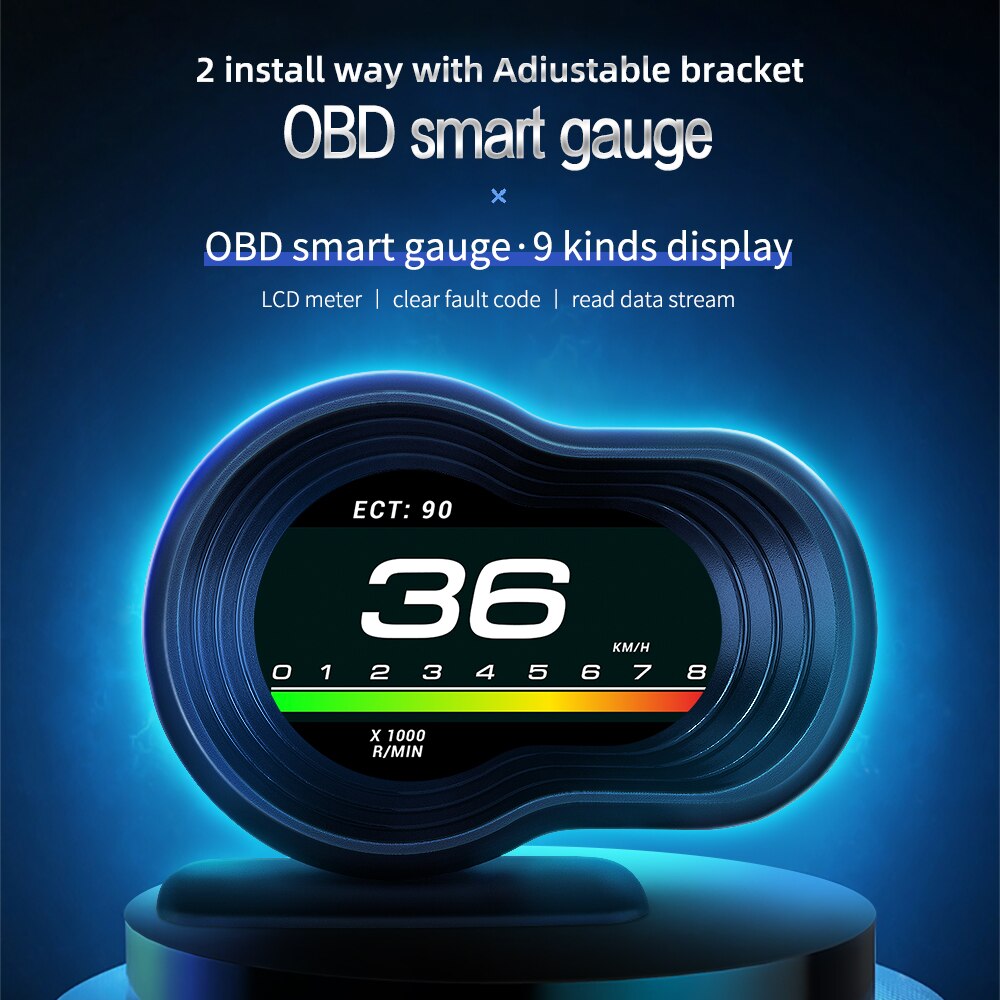 Car HUD OBD2 Auto on-board Computer Speed Monitoring with Acceleration Turbo Alarm Head Up Display Digital GuageWater&amp;Oiltemp