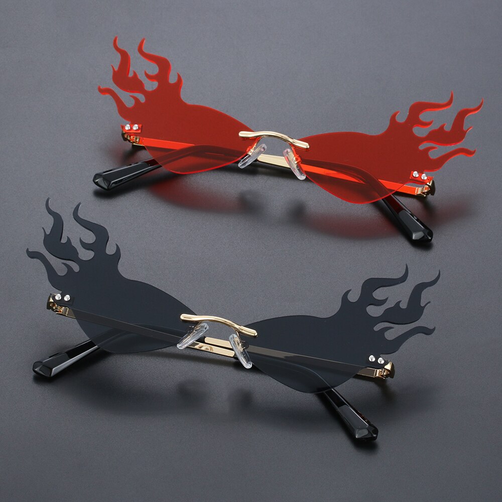 Nowy ogień płomień okulary mężczyźni kobiety Rimless Wave UV 400 luksusowe trendy Streetwear kolarstwo akcesoria zewnętrzne