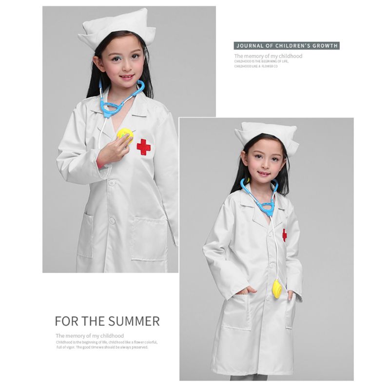 1PC Children Doctors Uniform White Hospital Cosplay Costume Halloween Party Props Kids Pretend Playing