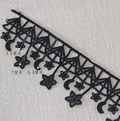 Ruban étoile en dentelle brodée, 1m, blanc, noir, or, garniture à franges, accessoires de couture: Black