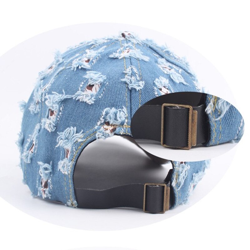 Xdanqinx damekasket vintage gammelt hul dekoration cowboyhatte til kvinder justerbar størrelse vasket denim personlighed hip hop hat