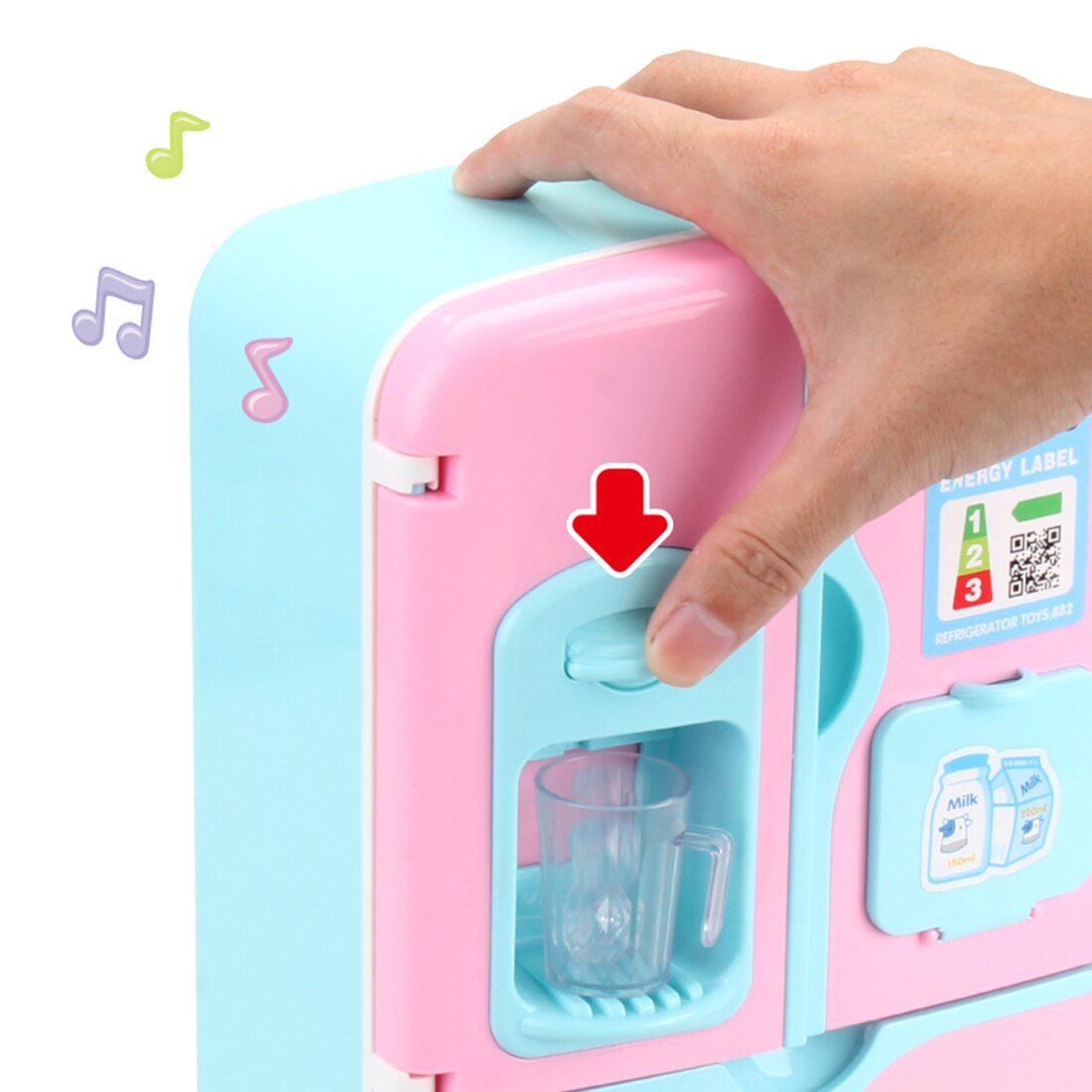 12Pcs/set Kids Double Door Role Play Fridge Toy Touch Sensitive Magic Refrigerator Educational Home Appliance Toy - Pink