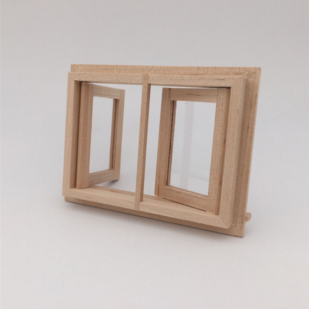 Umalet 1:12 dukkehus træ 2 panel vindue med glas, dukker hus miniature møbler gør det selv gør tilbehør
