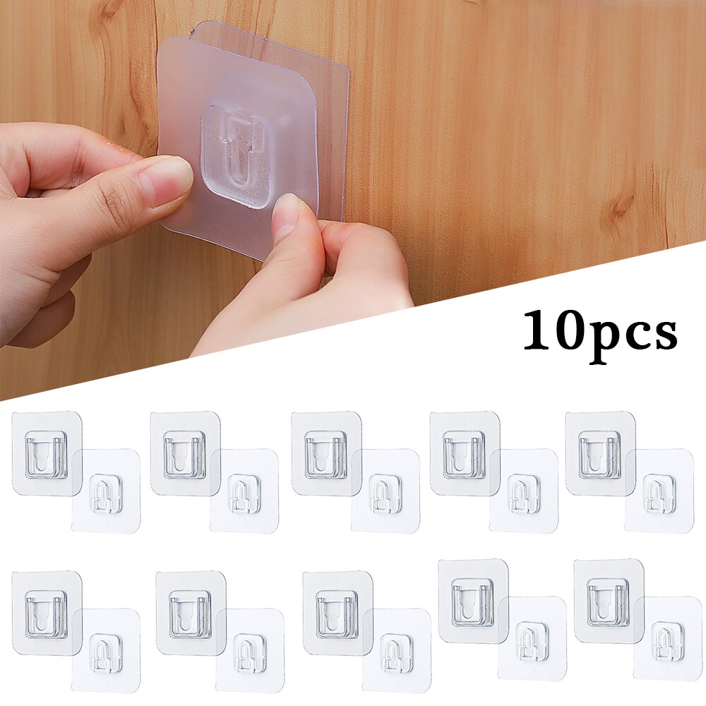 Double-Sided Adhesive Wall Hooks Wall Mounted Adhesive Storage Hooks Multi-Purpose Wall Hanger For Kitchen Bathroom Living Room: 10PCS