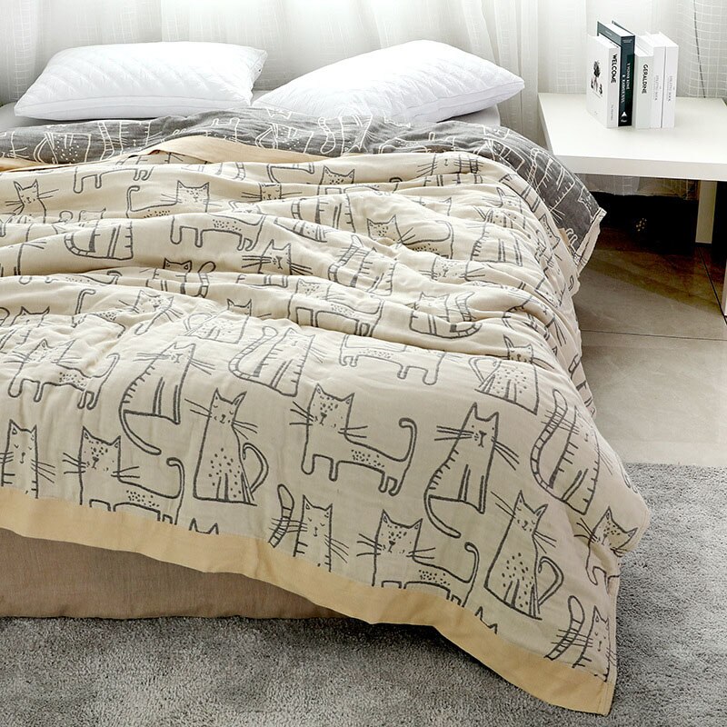 Gaas Dunne Quilt Bohemian Stijl Katoen Bed Deken Zachte Cartoon Kat Bespread Voor Dubbele Bed Beddengoed Sprei Voor Queen king Bed: 200x230 cm / 3