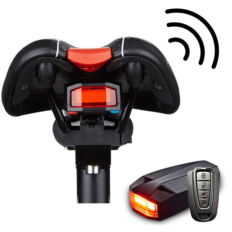 4 In 1 Anti-theft Bike Security Alarm Wireless Remote Control Alerter Taillights Lock Warner Waterproof Bicycle Lamp: Default Title