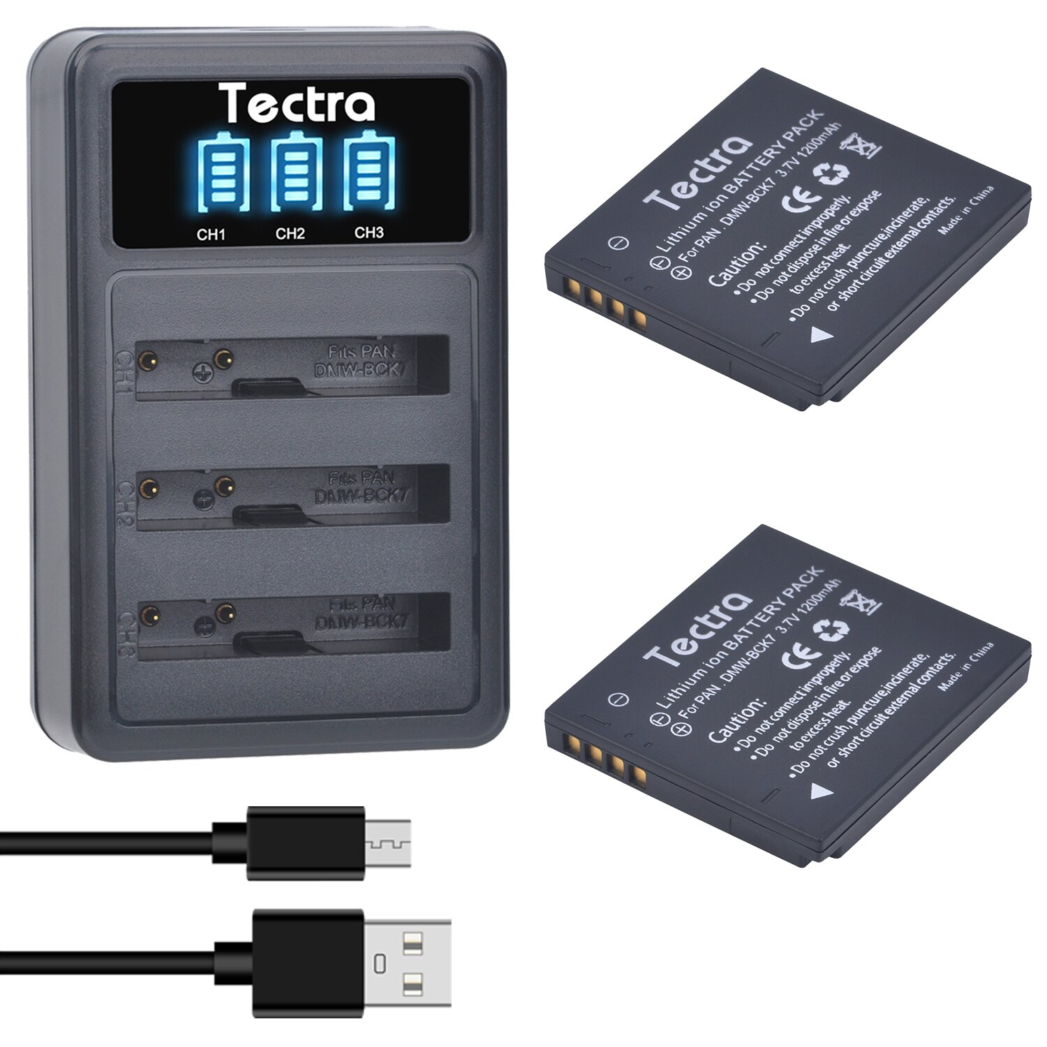 DMW-BCK7 Batterie + LED USB Chargeur pour DMW BCK7E BCK7PP NCA-YN101G Panasonic Lumix DMC-FH25 FH27 FP5 FP7 FS16 FS22 FS35 FS37 S1