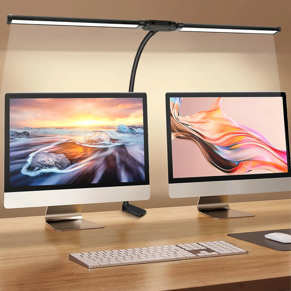 Dubbele kop LED-clip bureaulamp Architect tafellamp voor thuiskantoorverlichting 3-kleurmodus en 10 dimbare oogbescherming bureaulampen: Beige